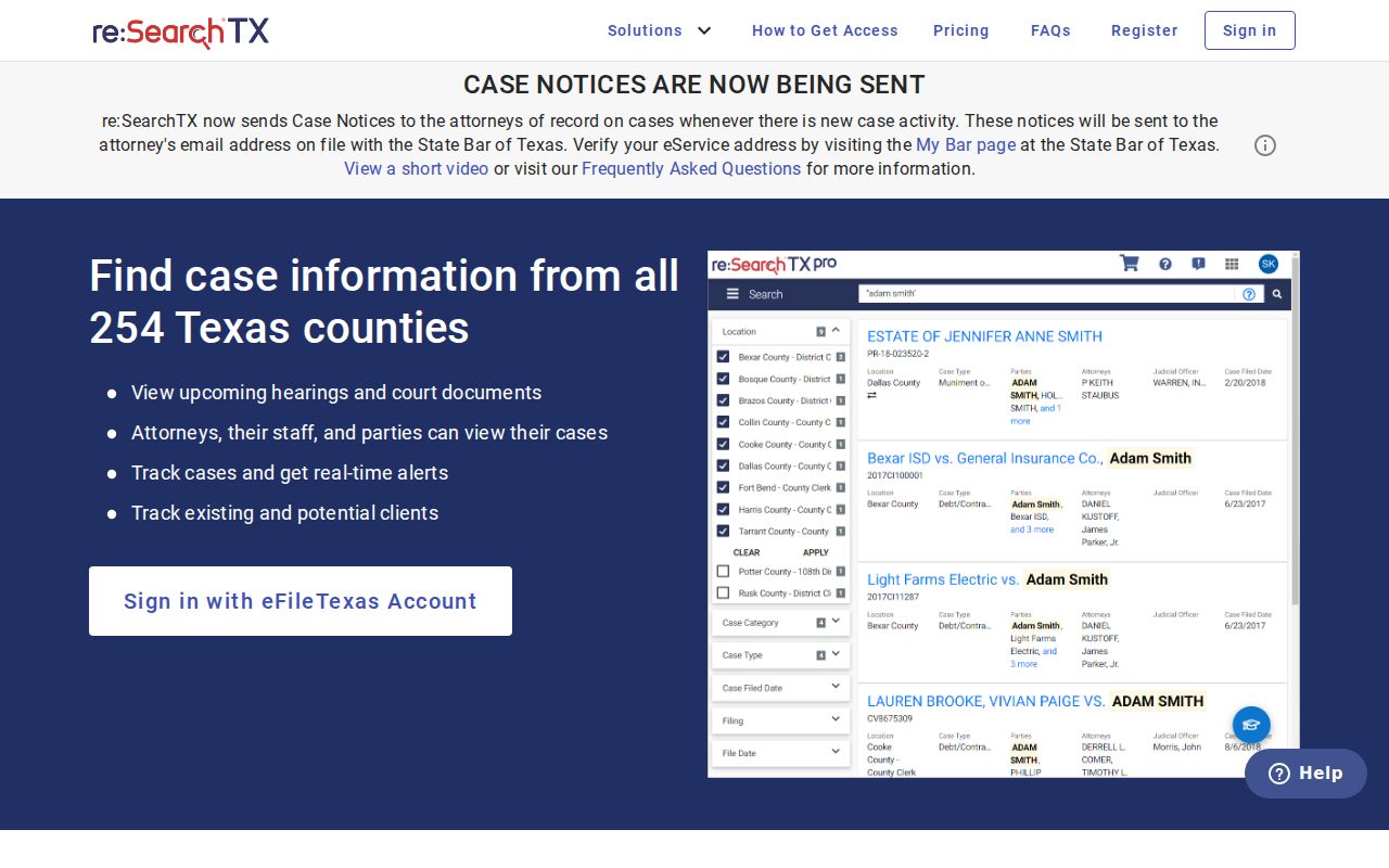re:SearchTX statewide court records search used as a secondary Kent County route